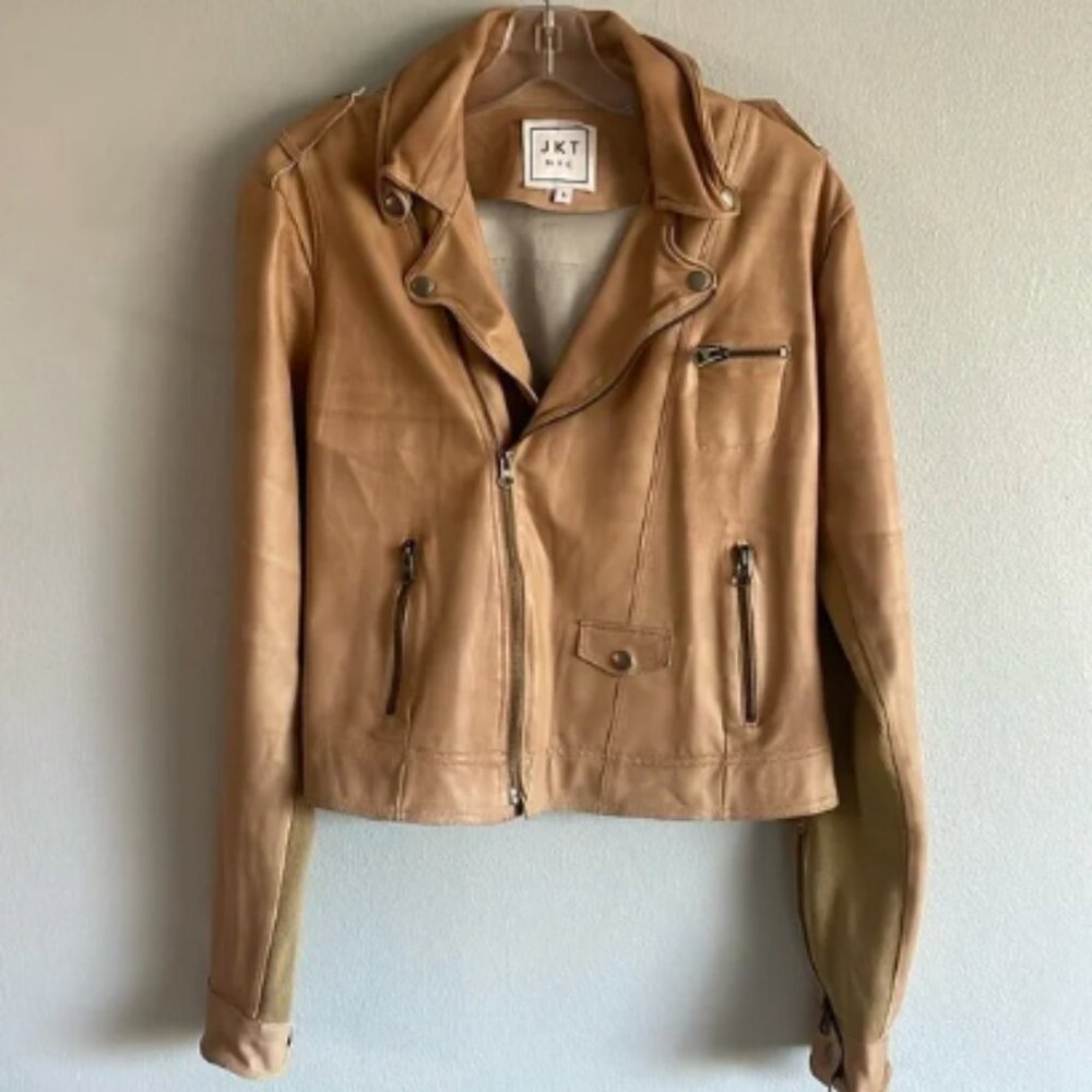 Free People JKT Cropped Leather Moto Jacket Size L